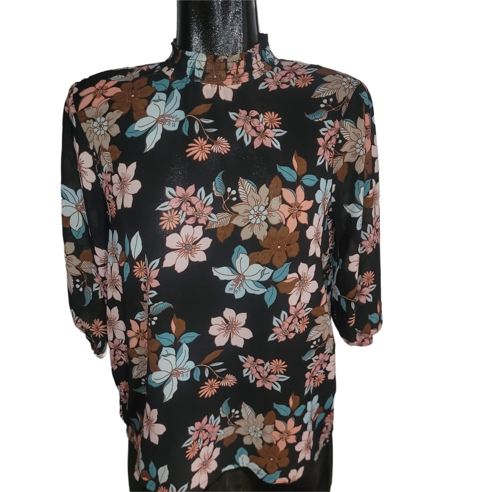 Only Floral Print Cropped Sleeve Blouse Size S